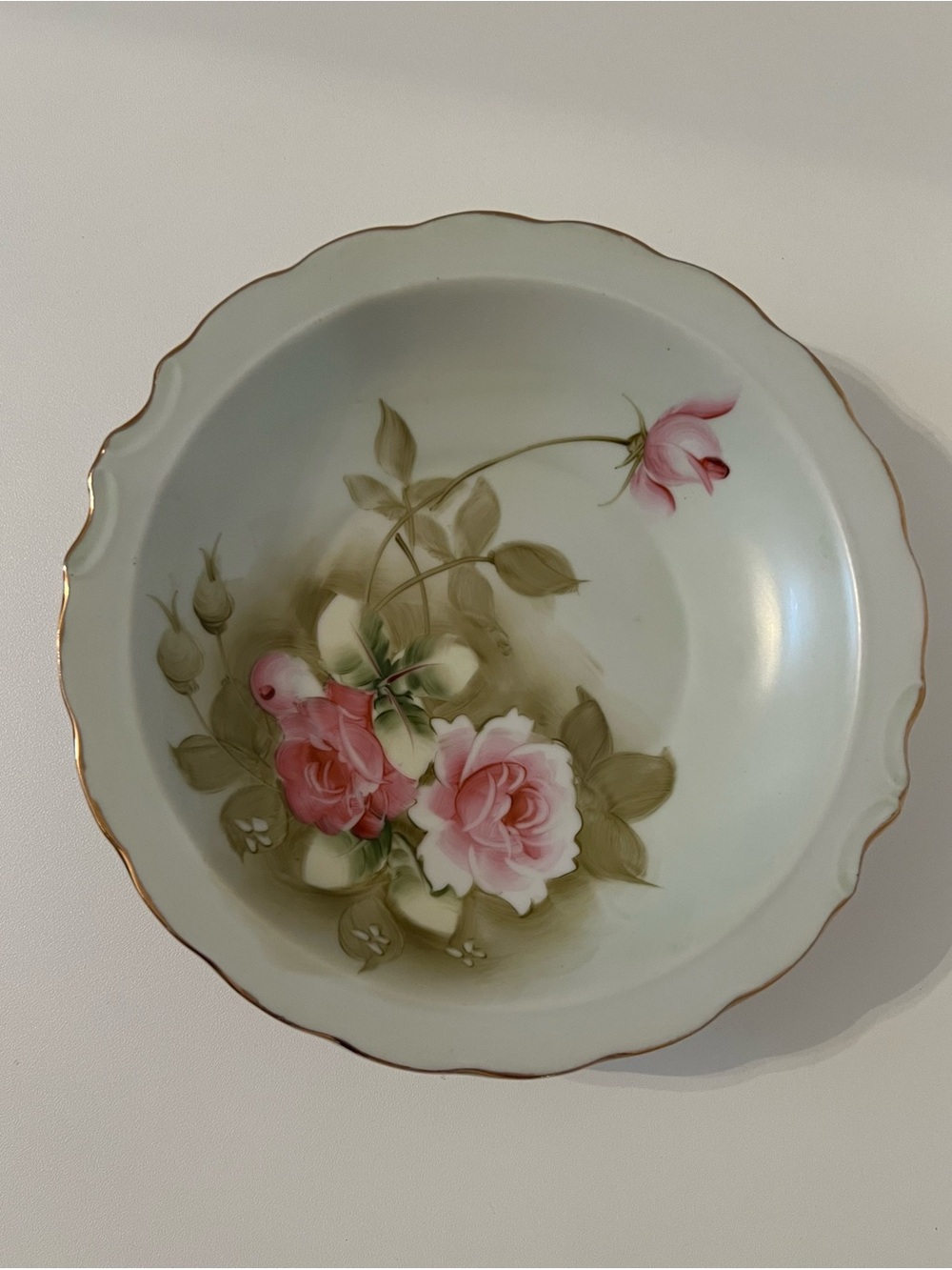 Lefton Fine China Porcelain Scalloped Bowl with Hand Painted Design & Stamping